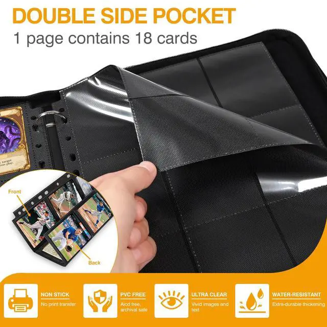 Alt view image 6 of 7 - 20 Pack 360 Pockets Black Trading Card Sleeves Binder Sheets, Double Sided Thicken Game Card Sleeves for 3 Ring Binder, 9 Pocket Side Loading Page Protector for MTG, Yugioh, Game, Baseball Cards