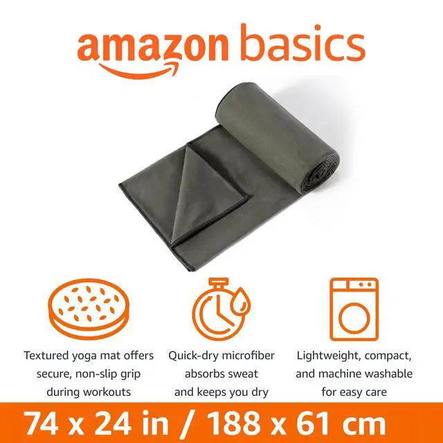 Alt view image 2 of 5 - Hot Yoga Mat Towel, Soft Microfiber, Non-Slip, Absorbent, Quick Drying, 74" x 24", Gray