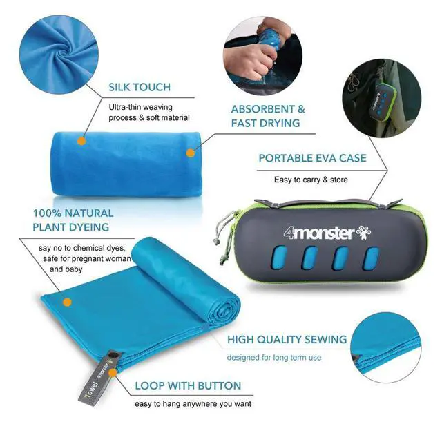 Alt view image 4 of 7 - Microfiber Towel, Travel Towel, Camping Towel, Fast Drying, Soft Light Weight, Suitable for Gym, Beach, Swimming, Backpacking and More (Blue, Small (15.7 x 31.5 inches))