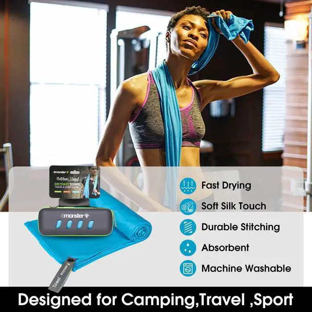 Alt view image 2 of 7 - Microfiber Towel, Travel Towel, Camping Towel, Fast Drying, Soft Light Weight, Suitable for Gym, Beach, Swimming, Backpacking and More (Blue, Small (15.7 x 31.5 inches))