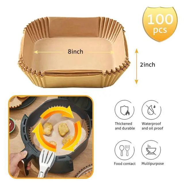 Alt view image 2 of 6 - 100PCS Square Air Fryer Paper Liners 8 Inch,for 5-8 QT Air Fryer