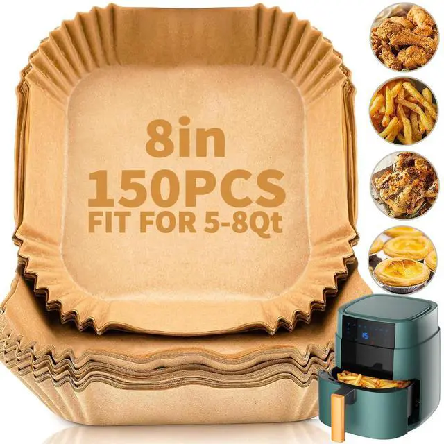 Main image of 150 PCS Air Fryer Disposable Paper Liners,8 Inch Square Parchment Disposable Paper Liner for 5-8QT Air Fryer,Baking, Roasting and Microwave, Non-Stick Airfryer Accessories