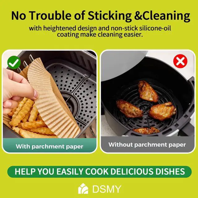 Alt view image 2 of 7 - 150 PCS Air Fryer Disposable Paper Liners,8 Inch Square Parchment Disposable Paper Liner for 5-8QT Air Fryer,Baking, Roasting and Microwave, Non-Stick Airfryer Accessories