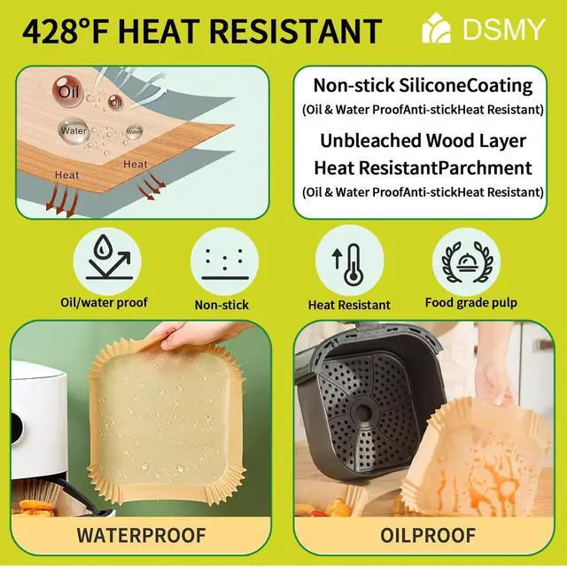 Alt view image 4 of 7 - 150 PCS Air Fryer Disposable Paper Liners,8 Inch Square Parchment Disposable Paper Liner for 5-8QT Air Fryer,Baking, Roasting and Microwave, Non-Stick Airfryer Accessories