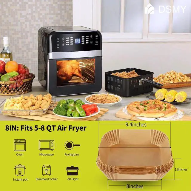 Alt view image 5 of 7 - 150 PCS Air Fryer Disposable Paper Liners,8 Inch Square Parchment Disposable Paper Liner for 5-8QT Air Fryer,Baking, Roasting and Microwave, Non-Stick Airfryer Accessories