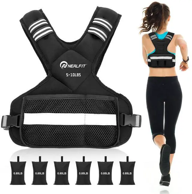 Main image of Weighted Vest for Women and Men, 5-10lb/11-20lb/18-30lb Adjustable Weighted Vest with Reflective Strip, Body Weight Vest for Walking, Running, Fitness, Strength Training (Black, 5-10 lbs)