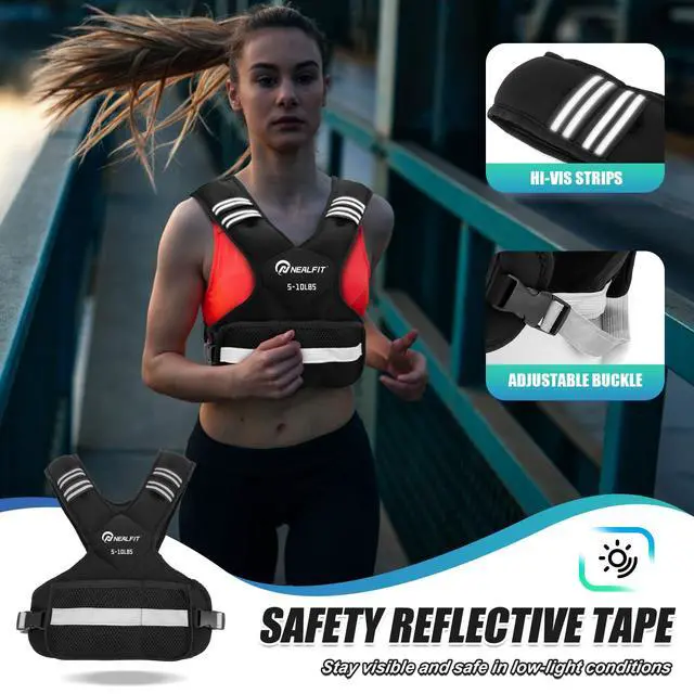 Alt view image 4 of 7 - Weighted Vest for Women and Men, 5-10lb/11-20lb/18-30lb Adjustable Weighted Vest with Reflective Strip, Body Weight Vest for Walking, Running, Fitness, Strength Training (Black, 5-10 lbs)