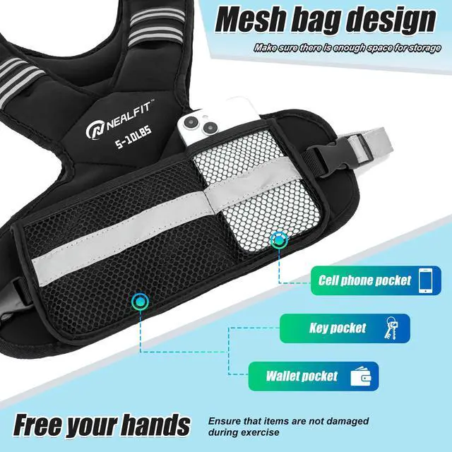 Alt view image 5 of 7 - Weighted Vest for Women and Men, 5-10lb/11-20lb/18-30lb Adjustable Weighted Vest with Reflective Strip, Body Weight Vest for Walking, Running, Fitness, Strength Training (Black, 5-10 lbs)
