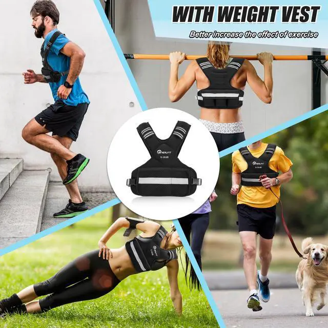Alt view image 6 of 7 - Weighted Vest for Women and Men, 5-10lb/11-20lb/18-30lb Adjustable Weighted Vest with Reflective Strip, Body Weight Vest for Walking, Running, Fitness, Strength Training (Black, 5-10 lbs)