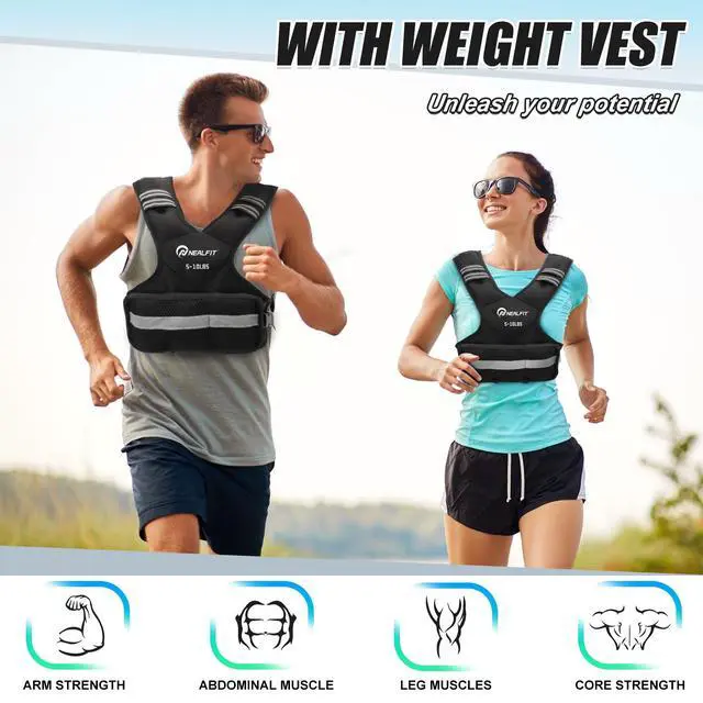 Alt view image 7 of 7 - Weighted Vest for Women and Men, 5-10lb/11-20lb/18-30lb Adjustable Weighted Vest with Reflective Strip, Body Weight Vest for Walking, Running, Fitness, Strength Training (Black, 5-10 lbs)