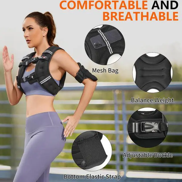 Alt view image 2 of 7 - Weighted Vest Woman, 12 LB Womens Weight Vest for Walking, Strength Training Weight Vests for Female Men, Reflective Stripe Fitness Body Vest for Workout Running Jogging (Black)