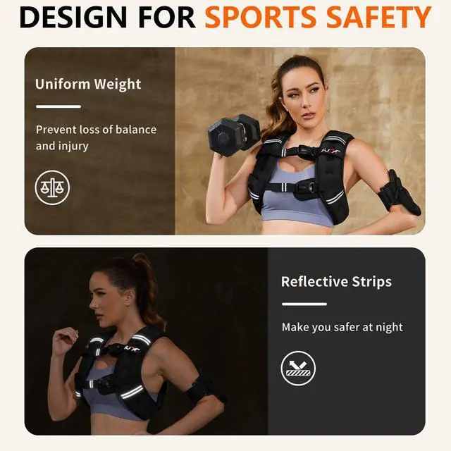 Alt view image 4 of 7 - Weighted Vest Woman, 12 LB Womens Weight Vest for Walking, Strength Training Weight Vests for Female Men, Reflective Stripe Fitness Body Vest for Workout Running Jogging (Black)