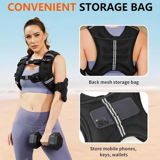 Alt view image 5 of 7 - Weighted Vest Woman, 12 LB Womens Weight Vest for Walking, Strength Training Weight Vests for Female Men, Reflective Stripe Fitness Body Vest for Workout Running Jogging (Black)