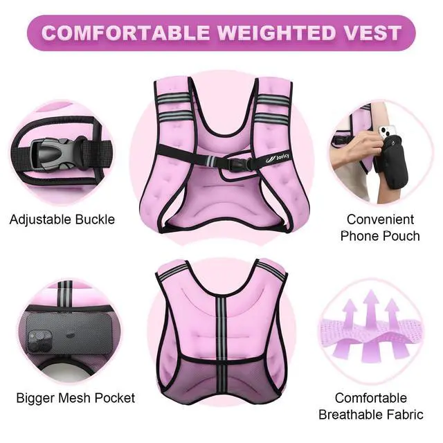 Alt view image 3 of 6 - Weighted Vest for Woman Men 15lb Weight Vest with Reflective Stripe, Rucking Running Vests for Workout Walking Strength Training Weight Loss Fitness Muscle Building Weightlifting Light Purple