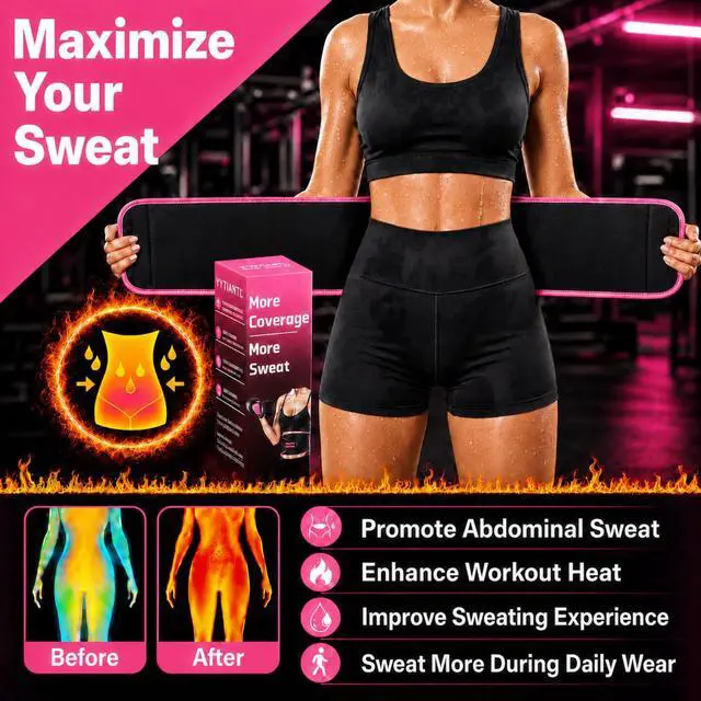 Alt view image 3 of 7 - Waist Trainer for Women and Men Belly Fat, Neoprene Sauna Sweat Band, Stomach Wrap Waist Trimmer for Workout-Medium Pink