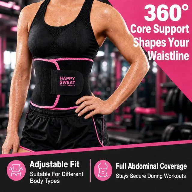 Alt view image 5 of 7 - Waist Trainer for Women and Men Belly Fat, Neoprene Sauna Sweat Band, Stomach Wrap Waist Trimmer for Workout-Medium Pink