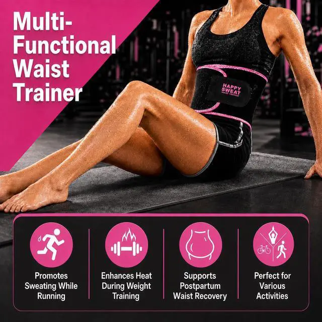 Alt view image 7 of 7 - Waist Trainer for Women and Men Belly Fat, Neoprene Sauna Sweat Band, Stomach Wrap Waist Trimmer for Workout-Medium Pink