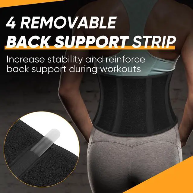 Alt view image 3 of 7 - Waist Trainer for Women Lower Belly Fat, Men Sweat Band, Stomach Wrap, Waist Trimmer with Removable Lumbar Support Bar for Workouts (Black, M)