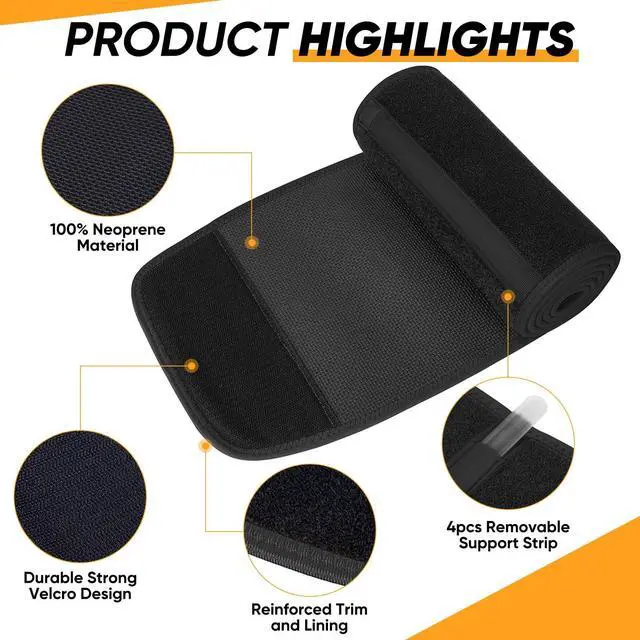 Alt view image 5 of 7 - Waist Trainer for Women Lower Belly Fat, Men Sweat Band, Stomach Wrap, Waist Trimmer with Removable Lumbar Support Bar for Workouts (Black, M)