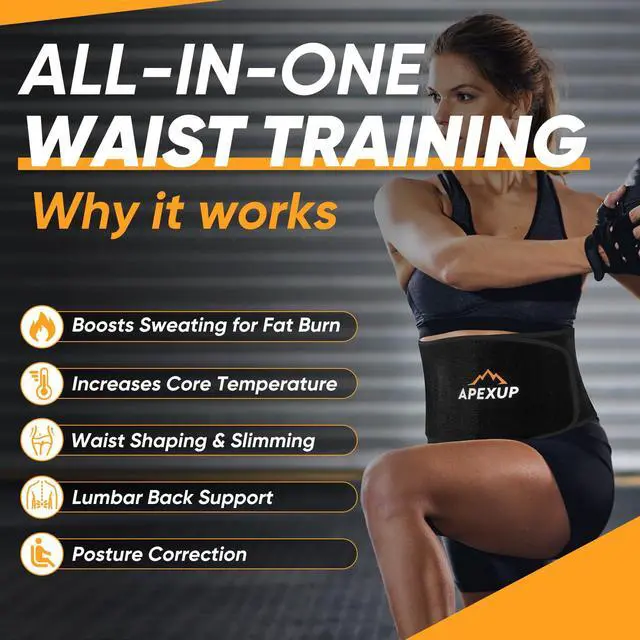 Alt view image 7 of 7 - Waist Trainer for Women Lower Belly Fat, Men Sweat Band, Stomach Wrap, Waist Trimmer with Removable Lumbar Support Bar for Workouts (Black, M)