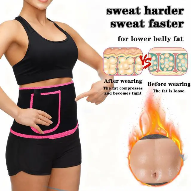 Alt view image 4 of 7 - Waist Trainer for Women, Elastic Sweat Band Workout Waist Trimmer Belt, Heat Retention Slimming Stomach Wrap for Belly Fat, Easy to Clean (Red)