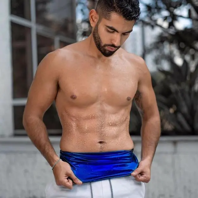 Alt view image 2 of 6 - Waist Trainer Trimmer Sweat Belt Band for Men Lower Belly Fat Sauna Slimming Belt Suit Workout (Deep Blue, L/XL)