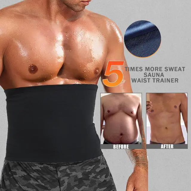 Alt view image 3 of 7 - Waist trainer Slimmer Wrap for Men Sauna Belt Workout Slim Body Sweat Wrap for Stomach and Back Lumbar Support Blue L/XL