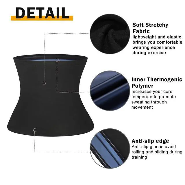 Alt view image 6 of 7 - Waist trainer Slimmer Wrap for Men Sauna Belt Workout Slim Body Sweat Wrap for Stomach and Back Lumbar Support Blue L/XL