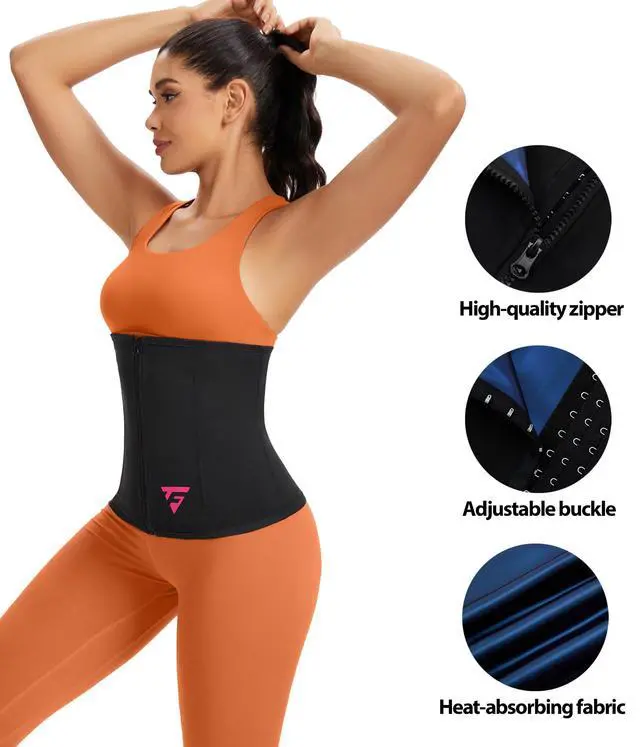Alt view image 3 of 6 - Womens Waist Trainer with Zipper Sweat Waist Trimmer for Women Sweat Belt Band Sports Sauna SuitPK L