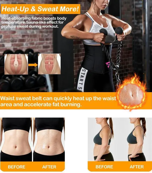 Alt view image 4 of 6 - Womens Waist Trainer with Zipper Sweat Waist Trimmer for Women Sweat Belt Band Sports Sauna SuitPK L