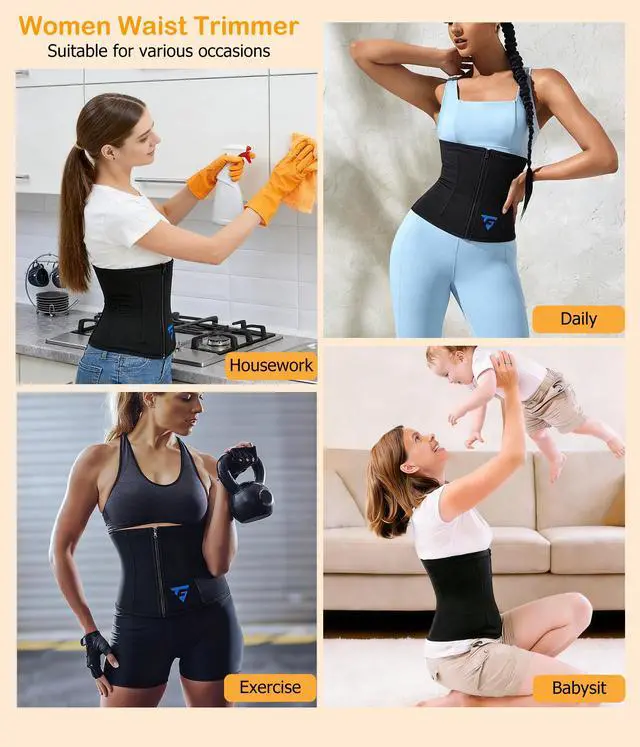 Alt view image 6 of 6 - Womens Waist Trainer with Zipper Sweat Waist Trimmer for Women Sweat Belt Band Sports Sauna SuitPK L