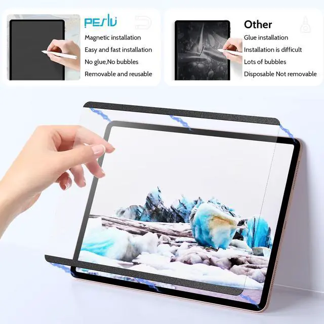 Alt view image 3 of 7 - 2 Pack Magnetic Paperfilm for iPad 10th 2022 10.9" & iPad 11th A16 2025 11", Feel Like Writing Drawing On Paper, Matte Removable Anti Glare Fingerprint Screen Protector Blue Light Filter