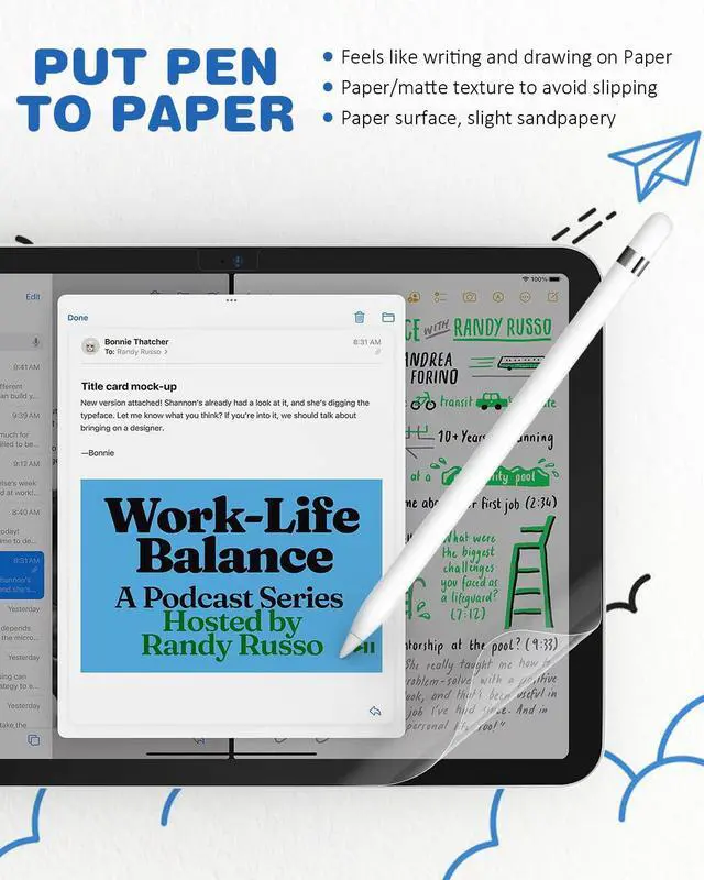 Alt view image 3 of 7 - Paper Screen Protector for iPad A16 11th 2025 & 10th Generation 10.9"