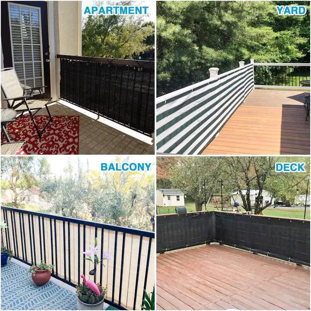 Alt view image 2 of 6 - 2.5' x 12' Balcony Privacy Screen Apartments Railing Cover, 30 inches Mesh Screens with Zip Ties for Outdoor Privacy Fence, Deck Backyard Temporary Porch Fencing, Brown