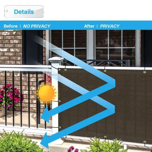 Alt view image 3 of 6 - 2.5' x 12' Balcony Privacy Screen Apartments Railing Cover, 30 inches Mesh Screens with Zip Ties for Outdoor Privacy Fence, Deck Backyard Temporary Porch Fencing, Brown