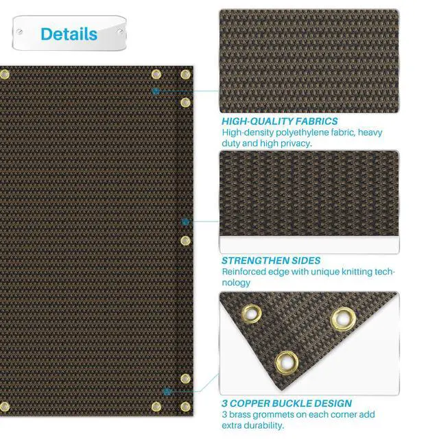 Alt view image 4 of 6 - 2.5' x 12' Balcony Privacy Screen Apartments Railing Cover, 30 inches Mesh Screens with Zip Ties for Outdoor Privacy Fence, Deck Backyard Temporary Porch Fencing, Brown