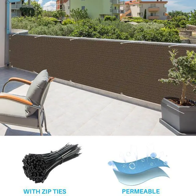 Alt view image 5 of 6 - 2.5' x 12' Balcony Privacy Screen Apartments Railing Cover, 30 inches Mesh Screens with Zip Ties for Outdoor Privacy Fence, Deck Backyard Temporary Porch Fencing, Brown