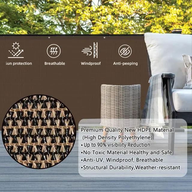 Alt view image 2 of 6 - 2.5'x10' Brown Balcony Privacy Screen Fence Windscreen 90% UV Block