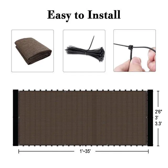 Alt view image 3 of 6 - 2.5'x10' Brown Balcony Privacy Screen Fence Windscreen 90% UV Block