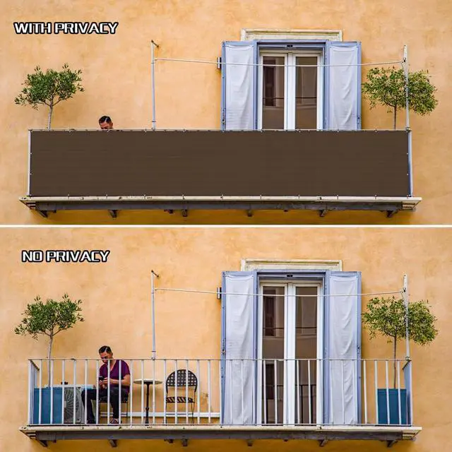 Alt view image 5 of 6 - 2.5'x10' Brown Balcony Privacy Screen Fence Windscreen 90% UV Block
