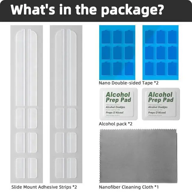 Alt view image 7 of 7 - Privacy Screen Adhesive Strips and Slide Mount Tabs for Laptop Computer Monitor, Privacy Screen Slide Mount Tabs *2, Privacy Screen Adhesive Strips *2, 1pcs Microfiber Cloth, 2pcs Screen Cleaning Kit