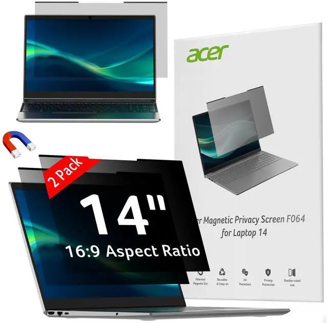 Main image of 2-Pack Laptop Privacy Screen - for Laptop 14 Inch 16:9, Magnetic & Removable Privacy Filter Shield, Anti-Glare Screen Protector, Dual-sided Monitor Shield, For HP, Dell and Other Major Brands