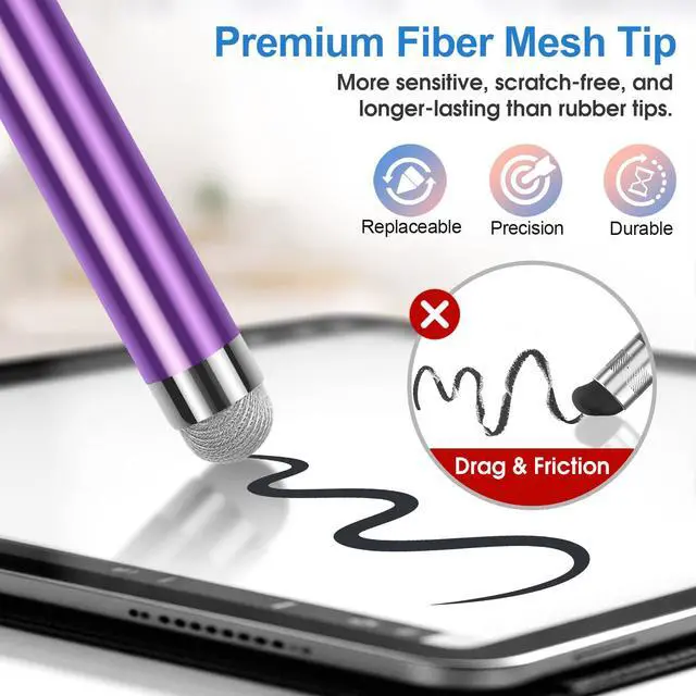 Alt view image 3 of 7 - Long Stylus (5 Pack) Capacitive Pen for Touchscreen, Universal Stylus for iPad iPhone Android Tablet & Laptop Touch Screens, High Sensitivity & Smooth nibs Fiber mesh Extra Long Stylus