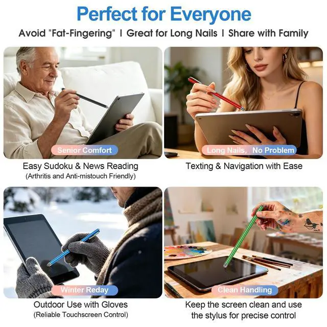 Alt view image 4 of 7 - Long Stylus (5 Pack) Capacitive Pen for Touchscreen, Universal Stylus for iPad iPhone Android Tablet & Laptop Touch Screens, High Sensitivity & Smooth nibs Fiber mesh Extra Long Stylus