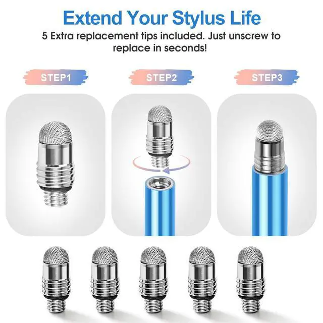 Alt view image 6 of 7 - Long Stylus (5 Pack) Capacitive Pen for Touchscreen, Universal Stylus for iPad iPhone Android Tablet & Laptop Touch Screens, High Sensitivity & Smooth nibs Fiber mesh Extra Long Stylus