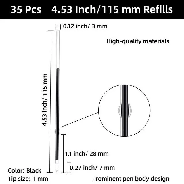 Alt view image 2 of 5 - 4.53 Inch Retractable Ballpoint Pen Refills, 1 mm Medium Tip Ink Pen Refills for Click Pens (Length 4.53 Inch/115 mm, Can be Cut to 4.2 Inch/107 mm or 3.85 Inch/98 mm) (Black, 35 Pcs)