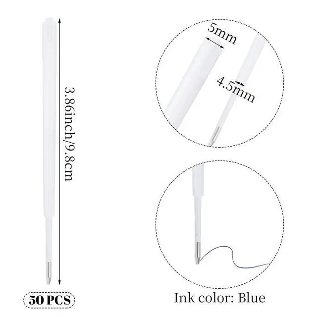 Alt view image 2 of 6 - 50 PCS Ballpoint Pen Ink Refills for Click Retractable Pens 3.86 Inch Blue