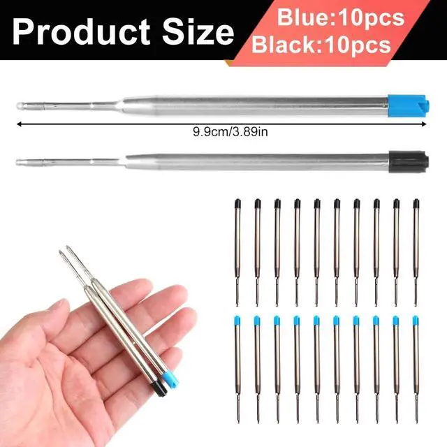 Alt view image 2 of 7 - 20 Pack Ink Pen Refills for Parker, Ballpoint Pen Refills, 3.9" Medium 1.0 mm Tip, Smooth Quick-Drying Ink for Click Pens,10 Black + 10 Blue Replacement Refills for Long-Lasting Writing