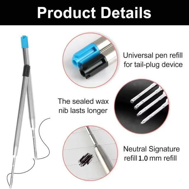 Alt view image 3 of 7 - 20 Pack Ink Pen Refills for Parker, Ballpoint Pen Refills, 3.9" Medium 1.0 mm Tip, Smooth Quick-Drying Ink for Click Pens,10 Black + 10 Blue Replacement Refills for Long-Lasting Writing