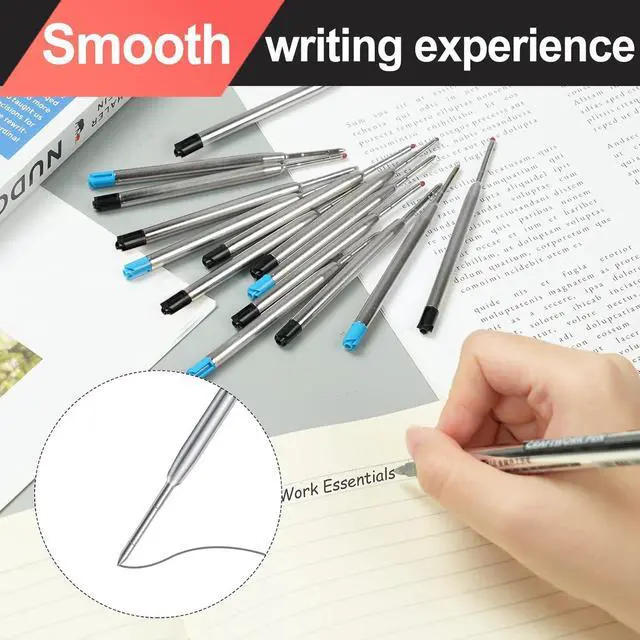 Alt view image 4 of 7 - 20 Pack Ink Pen Refills for Parker, Ballpoint Pen Refills, 3.9" Medium 1.0 mm Tip, Smooth Quick-Drying Ink for Click Pens,10 Black + 10 Blue Replacement Refills for Long-Lasting Writing
